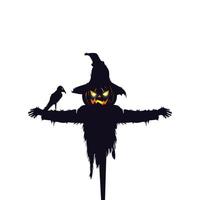 espantapájaros halloween con cuervo icono aislado vector