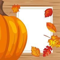 pumpkins with leafs and nuts autumn frame vector