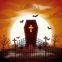 ataúd de halloween espeluznante en el cementerio vector