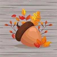 autumn leafs and nuts season in wooden pattern vector