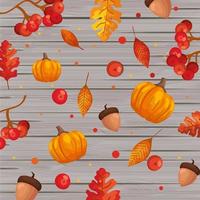 pumpkins with leafs and nuts autumn pattern background vector