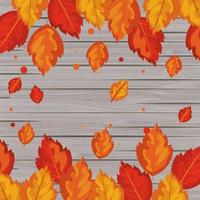 background wooden with autumn leafs vector