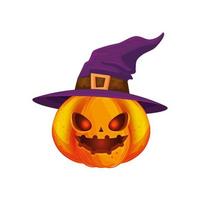 halloween pumpkin with hat witch isolated icon vector