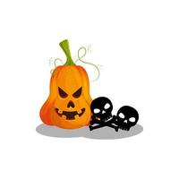 halloween pumpkins with skulls and bones vector