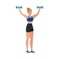 young woman athlete with dumbbell avatar character vector