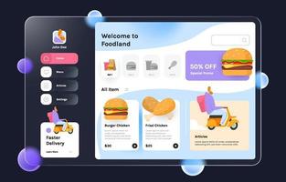 Glass Morphism Template of Food Delivery Service User Interface vector