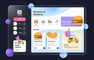 plantilla de morfismo de vidrio de la interfaz de usuario del servicio de entrega de alimentos vector