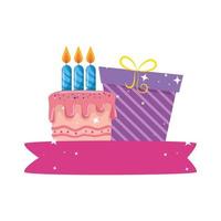 Happy birthday cake and gift vector design