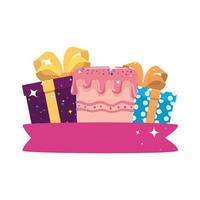 Isolated gifts with cake vector design