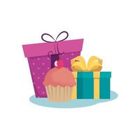 Isolated gifts with cupcake vector design