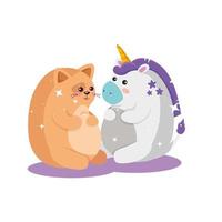 Unicorn and cat cartoon vector design