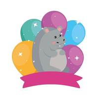 dibujos animados de hipopótamo con diseño de vector de feliz cumpleaños