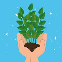 hands with natural plant icons vector