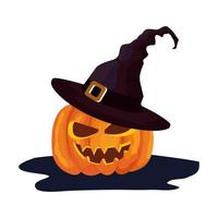 halloween pumpkin with hat witch vector