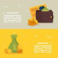 set with wallet and bag money vector