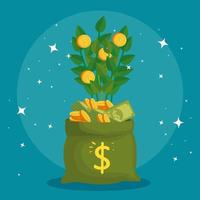 plant of coins in bag money vector