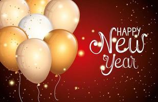 poster of happy new year with balloons helium vector