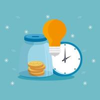 moneybox with light bulb and clock vector