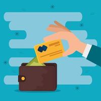 hand with wallet and credit card vector