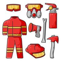 Firefighter equipment vector cartoon illustration