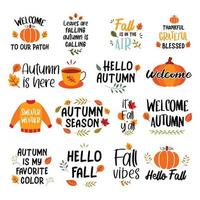 Autumn hand drawn lettering set. Autumn phrases with slogan design.