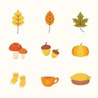 colección de iconos planos de otoño