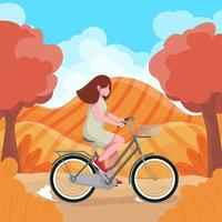 Woman Biking Against Hill as the Background vector