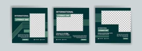 Plantilla de publicación de redes sociales para el día internacional de la alfabetización. vector