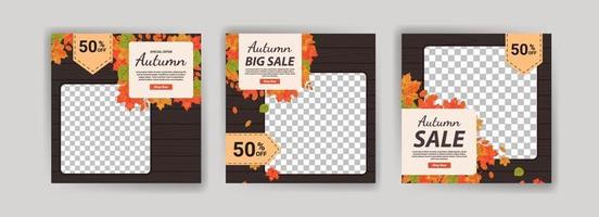 Social media poster template for autumn sales promotion. vector