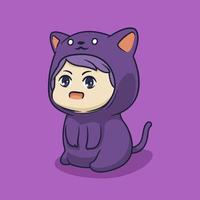 lindo chibi en personaje de disfraz de gato vector