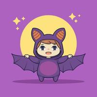 Cute chibi boy in bat costume character vector