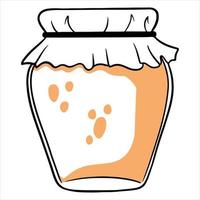 Jam in a glass jar with a decorated lid. Homemade jam. Line style. vector