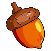 Oak fruit. A bright acorn with a hat and a twig. Cartoon style. vector