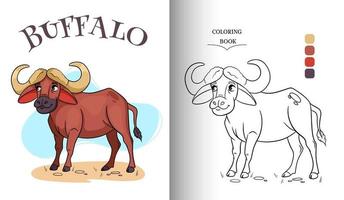 Animal character funny african bull in cartoon style coloring page. vector