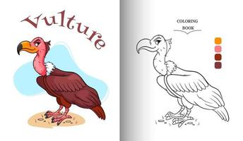Animal character funny vulture in cartoon style coloring page. vector