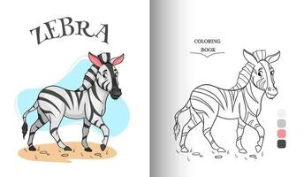 Animal character funny zebra in cartoon style coloring page. vector