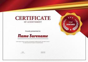 red and gold certificate design template for achievement vector