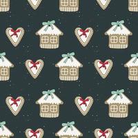 Seamless pattern Merry Christmas gingerbread cookies with white icing vector