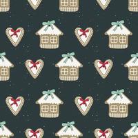 Seamless pattern Merry Christmas gingerbread cookies with white icing vector