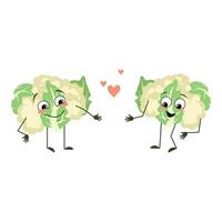 Cute cauliflower characters with love emotions, smile face vector