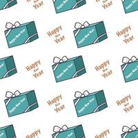 Seamless pattern with blue boxes of gifts and the words Happy New Year vector