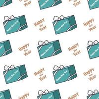 Seamless pattern with blue boxes of gifts and the words Happy New Year vector