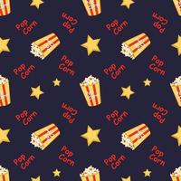 seamless pattern with a festive box with popcorn, words and stars vector