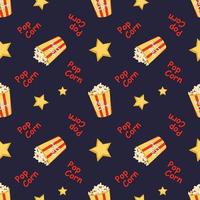 seamless pattern with a festive box with popcorn, words and stars vector