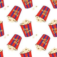 seamless pattern with a festive box of popcorn. Print for cinema, vector