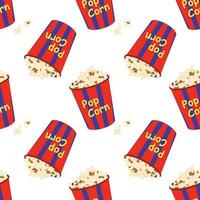 seamless pattern with a festive box of popcorn. Print for cinema, vector