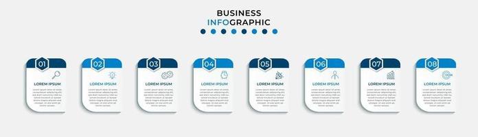 Plantilla de diseño infográfico con iconos y 8 opciones o pasos. vector