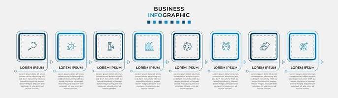 Plantilla de diseño infográfico con iconos y 8 opciones o pasos. vector