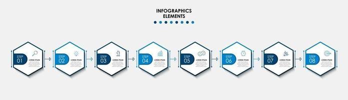 Plantilla de diseño infográfico con iconos y 8 opciones o pasos. vector