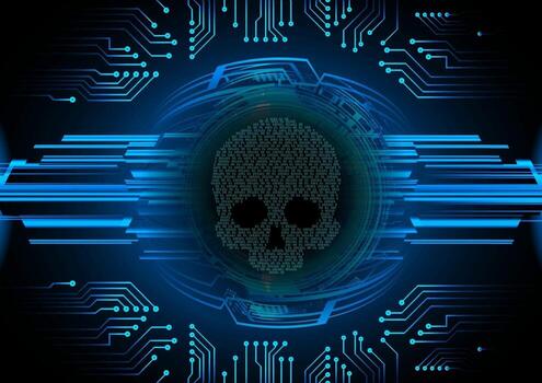 Fondo de ataque de hacker cibernético, vector de cráneo